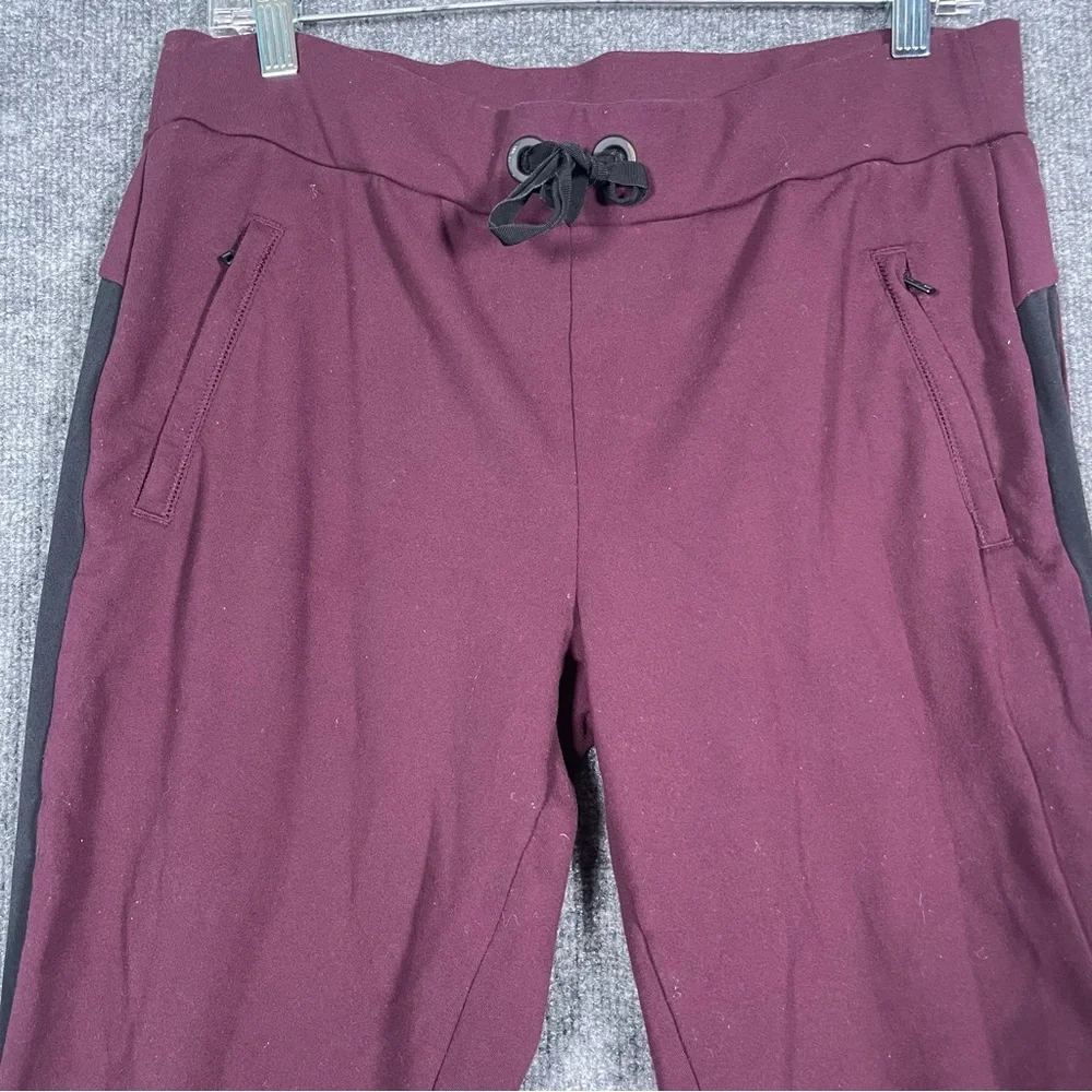 Athleta Womens Medium Burgundy Black Side Stripe Metro Track Jogger Pant Pull On - Picture 4 of 8